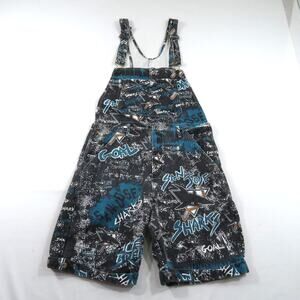 San Jose Sharks Overalls All Over print Denim Short Pants Black White Sz L 1990s